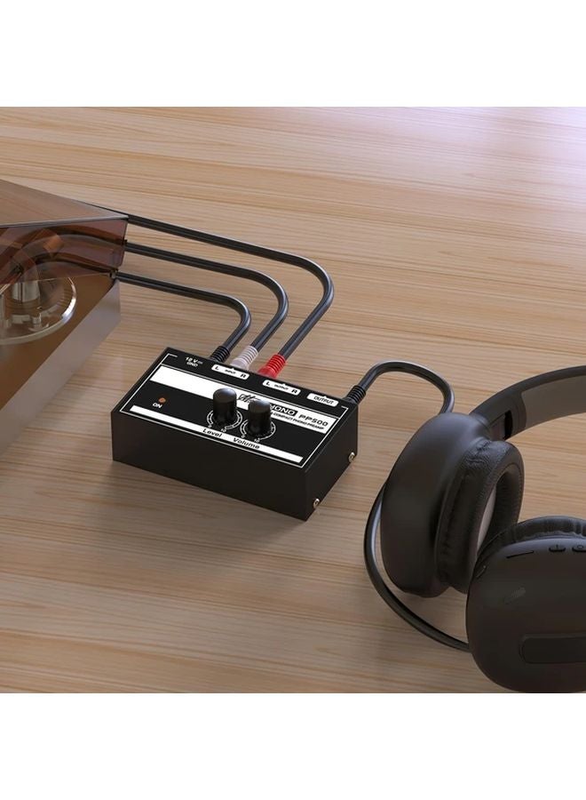 Black PP500NEW MM Phono Preamplifier with Headphone Jack and RCA Output - Image 4